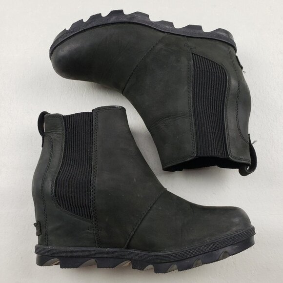 Sorel Joan of Arctic Wedge II Chelsea Boot Women 8.5 Black Leather Pull On Ankle - Picture 7 of 13
